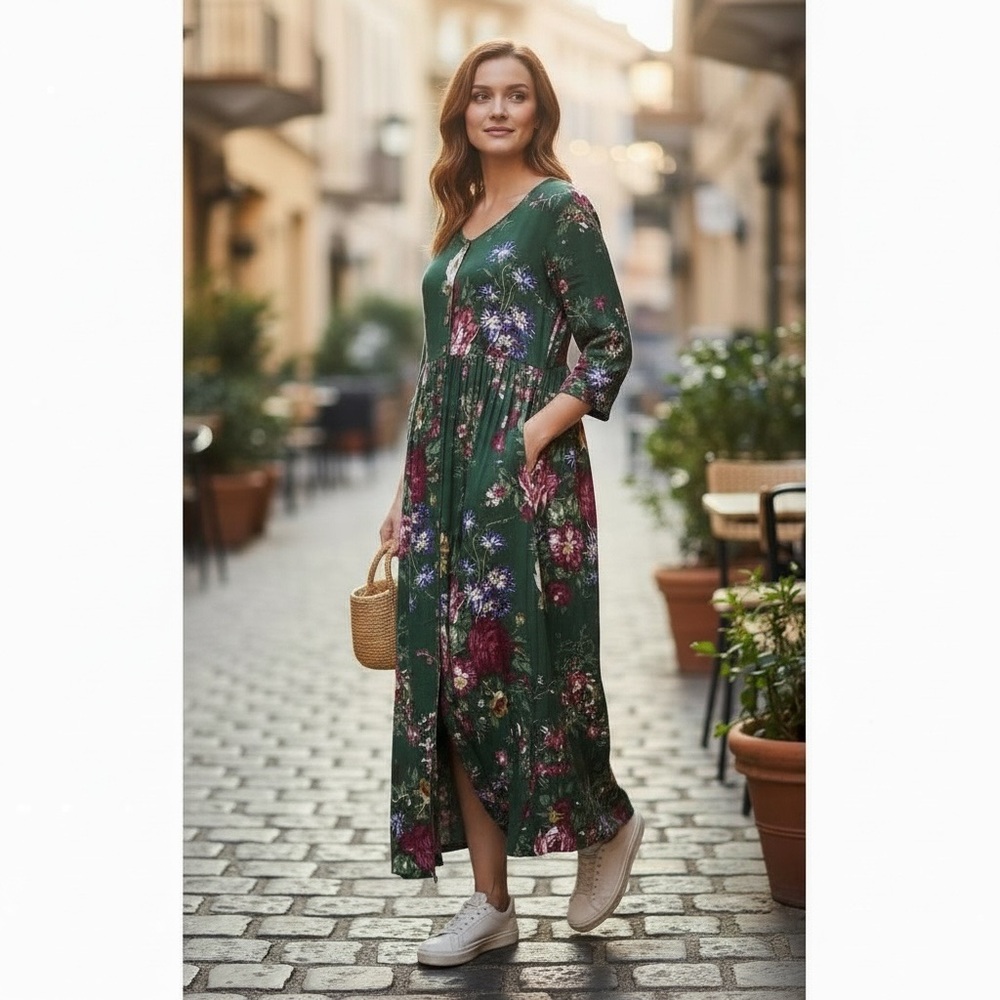 April Cornell Cottage Rose Maxi Dress Size Small Vintage EUC